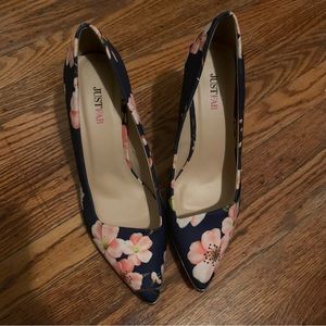 Navy and pink floral heels